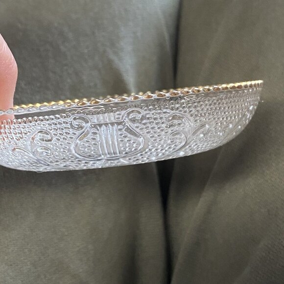 Vintage Jeannette Harp Glass Coaster with Gold Beaded Trim Single Retro - Picture 2 of 6